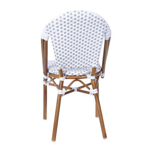 English Elm Lourdes Indoor/Outdoor Commercial Bistro Stacking Chair with Durable PE Rattan and Bamboo Print Frame White & Gray/Natural Frame SDA-AD642001-F-WHGY-NAT-GG