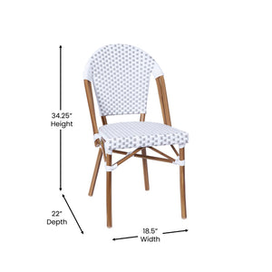 English Elm Lourdes Indoor/Outdoor Commercial Bistro Stacking Chair with Durable PE Rattan and Bamboo Print Frame White & Gray/Natural Frame SDA-AD642001-F-WHGY-NAT-GG
