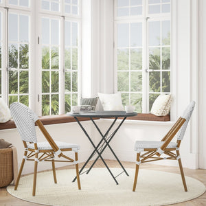 English Elm Lourdes Indoor/Outdoor Commercial Bistro Stacking Chair with Durable PE Rattan and Bamboo Print Frame White & Gray/Natural Frame SDA-AD642001-F-WHGY-NAT-GG