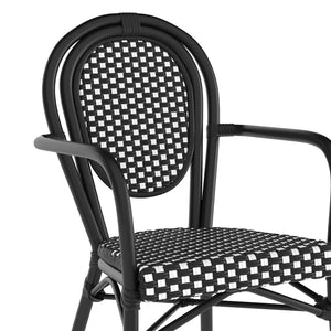 English Elm Lourdes Thonet-Style Bistro Chair - Stackable Indoor/Outdoor Seating for Commercial and Residential Use Black & White/Black Frame SDA-AD642002A-BKWH-BK-GG