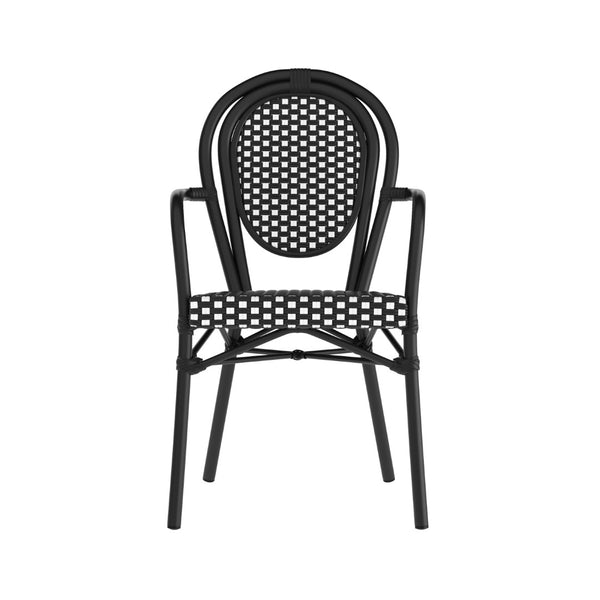 English Elm Lourdes Thonet-Style Bistro Chair - Stackable Indoor/Outdoor Seating for Commercial and Residential Use Black & White/Black Frame SDA-AD642002A-BKWH-BK-GG