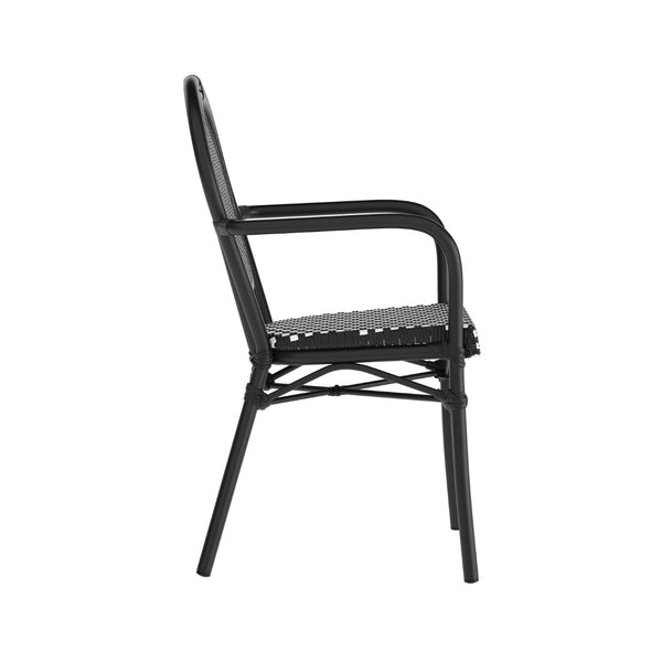 English Elm Lourdes Thonet-Style Bistro Chair - Stackable Indoor/Outdoor Seating for Commercial and Residential Use Black & White/Black Frame SDA-AD642002A-BKWH-BK-GG