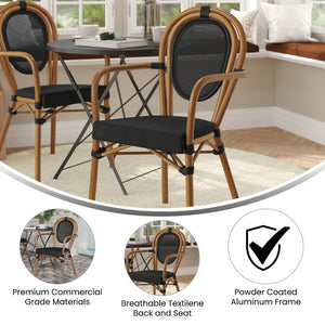 English Elm Marseille Bistro Stacking Chair - Commercial-Grade Indoor/Outdoor Comfort with Bamboo Print Frame Black/Natural Frame SDA-AD642002A-TXT-BK-NAT-GG