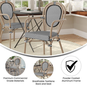 English Elm Marseille Bistro Stacking Chair - Commercial-Grade Indoor/Outdoor Comfort with Bamboo Print Frame Black & White/Light Natural Frame SDA-AD642002A-TXT-BLKWH-LTNAT-GG