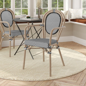 English Elm Marseille Bistro Stacking Chair - Commercial-Grade Indoor/Outdoor Comfort with Bamboo Print Frame Black & White/Light Natural Frame SDA-AD642002A-TXT-BLKWH-LTNAT-GG