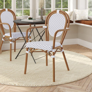 English Elm Lourdes Thonet-Style Bistro Chair - Stackable Indoor/Outdoor Seating for Commercial and Residential Use White & Gray/Natural Frame SDA-AD642002A-WHGY-NAT-GG