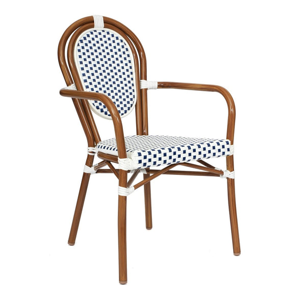 English Elm Lourdes Thonet-Style Bistro Chair - Stackable Indoor/Outdoor Seating for Commercial and Residential Use White & Navy/Natural Frame SDA-AD642002A-WHNVY-NAT-GG