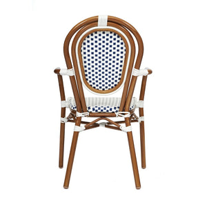 English Elm Lourdes Thonet-Style Bistro Chair - Stackable Indoor/Outdoor Seating for Commercial and Residential Use White & Navy/Natural Frame SDA-AD642002A-WHNVY-NAT-GG