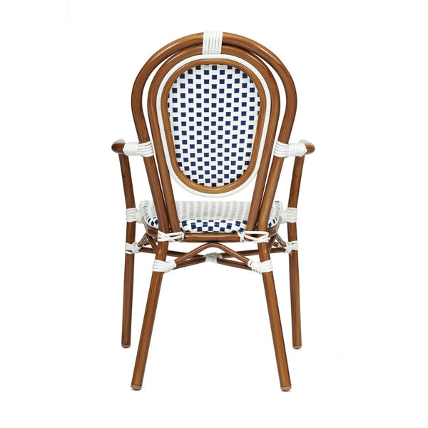 English Elm Lourdes Thonet-Style Bistro Chair - Stackable Indoor/Outdoor Seating for Commercial and Residential Use White & Navy/Natural Frame SDA-AD642002A-WHNVY-NAT-GG