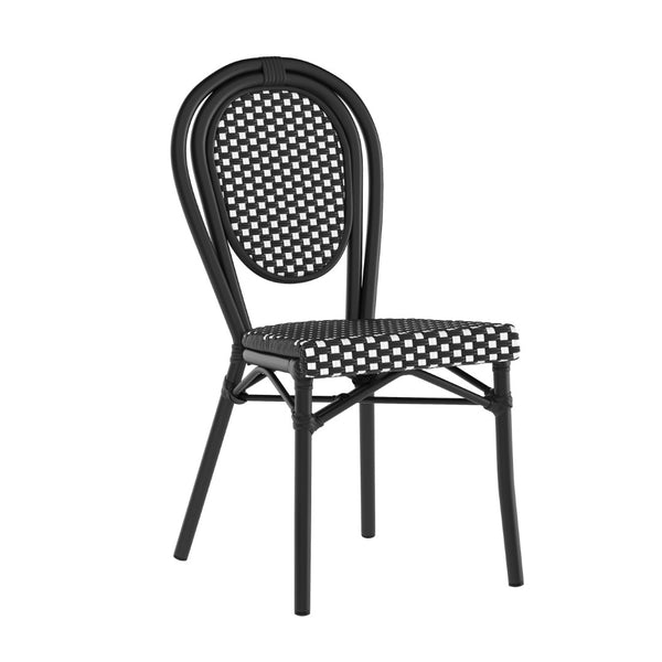 English Elm Lourdes Indoor/Outdoor Bistro Stacking Chair - Stylish, Durable, and Weather-Resistant Design Black & White/Black Frame SDA-AD642002S-BKWH-BK-GG
