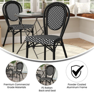 English Elm Lourdes Indoor/Outdoor Bistro Stacking Chair - Stylish, Durable, and Weather-Resistant Design Black & White/Black Frame SDA-AD642002S-BKWH-BK-GG