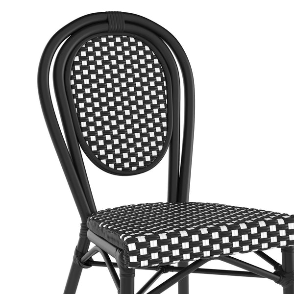 English Elm Lourdes Indoor/Outdoor Bistro Stacking Chair - Stylish, Durable, and Weather-Resistant Design Black & White/Black Frame SDA-AD642002S-BKWH-BK-GG