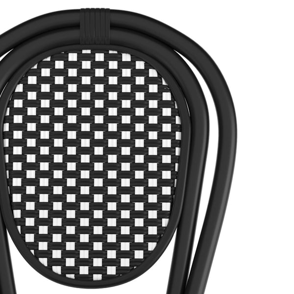 English Elm Lourdes Indoor/Outdoor Bistro Stacking Chair - Stylish, Durable, and Weather-Resistant Design Black & White/Black Frame SDA-AD642002S-BKWH-BK-GG