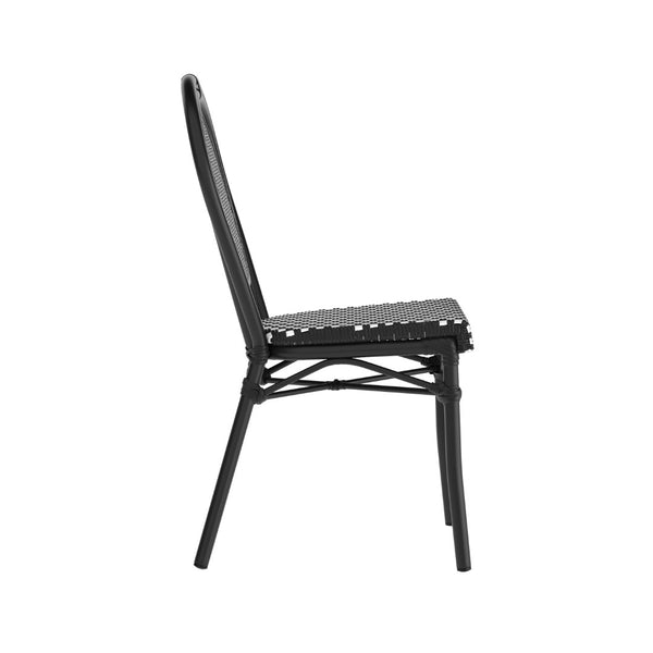 English Elm Lourdes Indoor/Outdoor Bistro Stacking Chair - Stylish, Durable, and Weather-Resistant Design Black & White/Black Frame SDA-AD642002S-BKWH-BK-GG