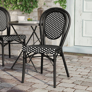 English Elm Lourdes Indoor/Outdoor Bistro Stacking Chair - Stylish, Durable, and Weather-Resistant Design Black & White/Black Frame SDA-AD642002S-BKWH-BK-GG