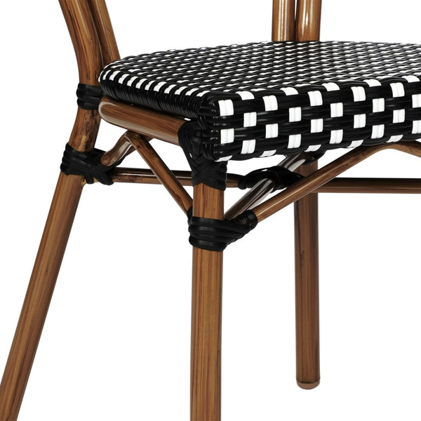 English Elm Lourdes Indoor/Outdoor Bistro Stacking Chair - Stylish, Durable, and Weather-Resistant Design Black & White/Natural Frame SDA-AD642002S-BKWH-NAT-GG