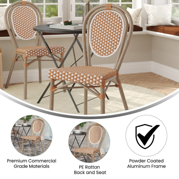 English Elm Lourdes Indoor/Outdoor Bistro Stacking Chair - Stylish, Durable, and Weather-Resistant Design Natural & White/Light Natural Frame SDA-AD642002S-NATWH-LTNAT-GG