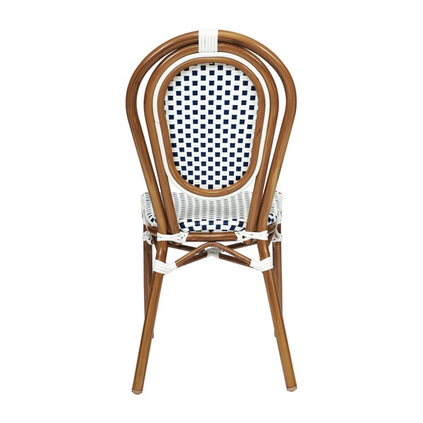 English Elm Lourdes Indoor/Outdoor Bistro Stacking Chair - Stylish, Durable, and Weather-Resistant Design White & Navy/Natural Frame SDA-AD642002S-WHNVY-NAT-GG