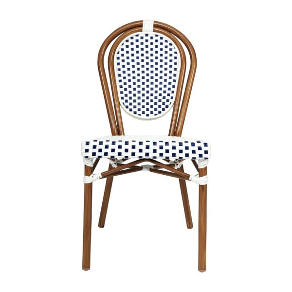 English Elm Lourdes Indoor/Outdoor Bistro Stacking Chair - Stylish, Durable, and Weather-Resistant Design White & Navy/Natural Frame SDA-AD642002S-WHNVY-NAT-GG