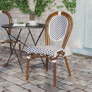 English Elm Lourdes Indoor/Outdoor Bistro Stacking Chair - Stylish, Durable, and Weather-Resistant Design White & Navy/Natural Frame SDA-AD642002S-WHNVY-NAT-GG