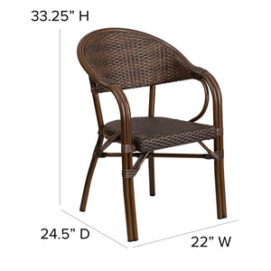 English Elm Milano Series Elegant Outdoor Restaurant Patio Chair for Cafés, Dining & Bistro Spaces Cocoa Rattan/Bamboo-Aluminum Frame SDA-AD642003R-1-GG