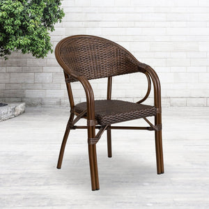 English Elm Milano Series Elegant Outdoor Restaurant Patio Chair for Cafés, Dining & Bistro Spaces Cocoa Rattan/Bamboo-Aluminum Frame SDA-AD642003R-1-GG