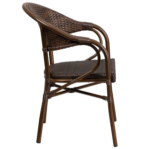 English Elm Milano Series Elegant Outdoor Restaurant Patio Chair for Cafés, Dining & Bistro Spaces Cocoa Rattan/Bamboo-Aluminum Frame SDA-AD642003R-1-GG