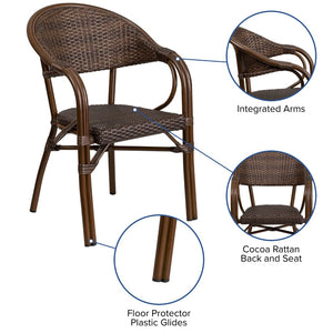 English Elm Milano Series Elegant Outdoor Restaurant Patio Chair for Cafés, Dining & Bistro Spaces Cocoa Rattan/Bamboo-Aluminum Frame SDA-AD642003R-1-GG