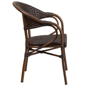 English Elm Milano Series Elegant Outdoor Restaurant Patio Chair for Cafés, Dining & Bistro Spaces Dark Brown Rattan/Red Bamboo-Aluminum Frame SDA-AD642003R-2-GG