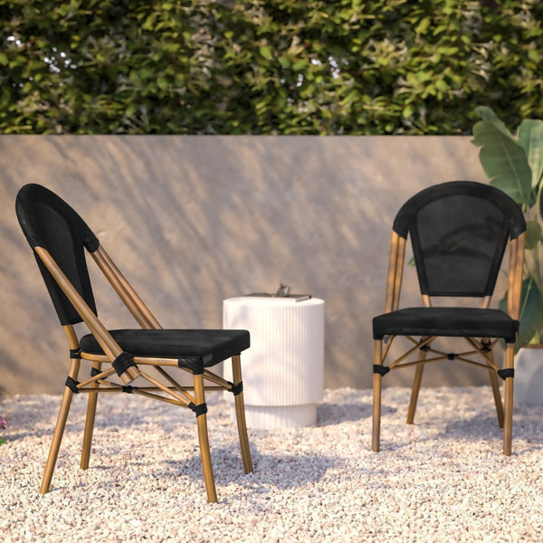 English Elm Marseille Indoor/Outdoor Bistro Chair - Durable, Stylish Seating for Restaurants, Patios & Cafes Black/Natural Frame SDA-AD642107-BK-NAT-GG