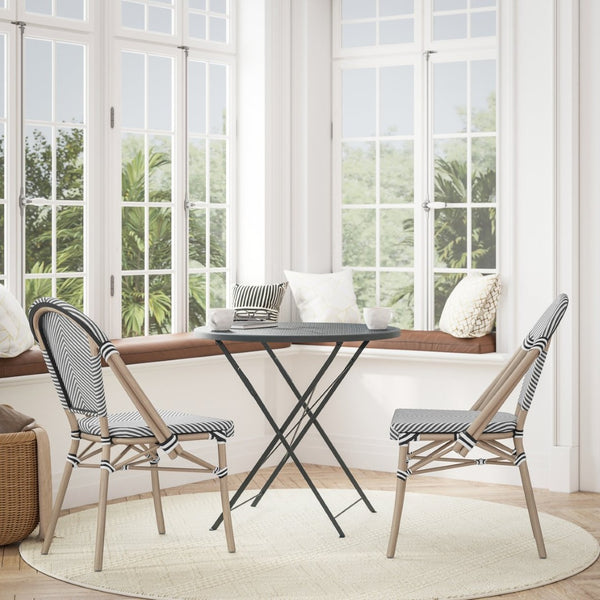 English Elm Marseille Indoor/Outdoor Bistro Chair - Durable, Stylish Seating for Restaurants, Patios & Cafes Black & White/Light Natural Frame SDA-AD642107-BLKWH-LTNAT-GG