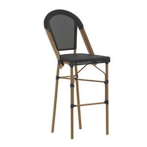 English Elm Marseille Stackable Bistro Barstool – Commercial-Grade Indoor/Outdoor Seating with Durable Comfort Black/Natural Frame SDA-AD642107-BS-BK-NAT-GG