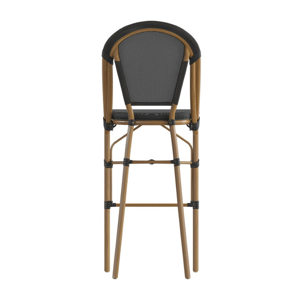 English Elm Marseille Stackable Bistro Barstool – Commercial-Grade Indoor/Outdoor Seating with Durable Comfort Black/Natural Frame SDA-AD642107-BS-BK-NAT-GG