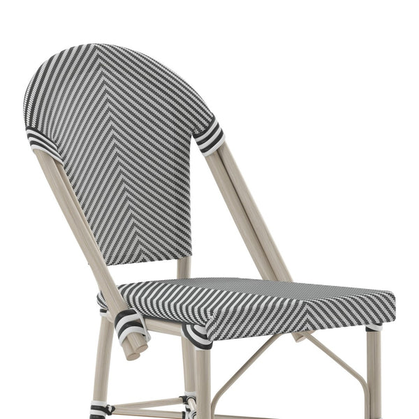 English Elm Marseille Stackable Bistro Barstool – Commercial-Grade Indoor/Outdoor Seating with Durable Comfort Black & White/Light Natural Frame SDA-AD642107-BS-BLKWH-LTNAT-GG