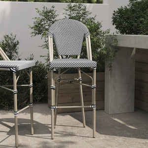 English Elm Marseille Stackable Bistro Barstool – Commercial-Grade Indoor/Outdoor Seating with Durable Comfort Black & White/Light Natural Frame SDA-AD642107-BS-BLKWH-LTNAT-GG