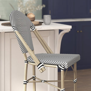 English Elm Marseille Stackable Bistro Barstool – Commercial-Grade Indoor/Outdoor Seating with Durable Comfort Black & White/Light Natural Frame SDA-AD642107-BS-BLKWH-LTNAT-GG