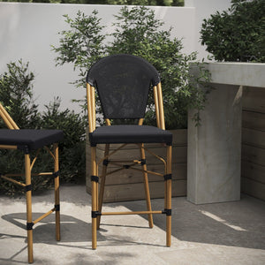 English Elm Marseille Stackable Commercial Grade Counter Height Stool for Indoor/Outdoor Dining Spaces, Durable & Elegant Black/Natural Frame SDA-AD642107-CS-BK-NAT-GG