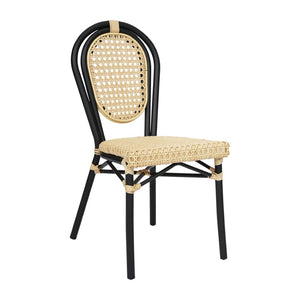 English Elm Cannes Indoor/Outdoor Bistro Chair - Durable PE Cane Rattan with Sturdy Aluminum Frame for Cafés Natural/Black Frame SDA-AD642110-1-NAT-BK-GG