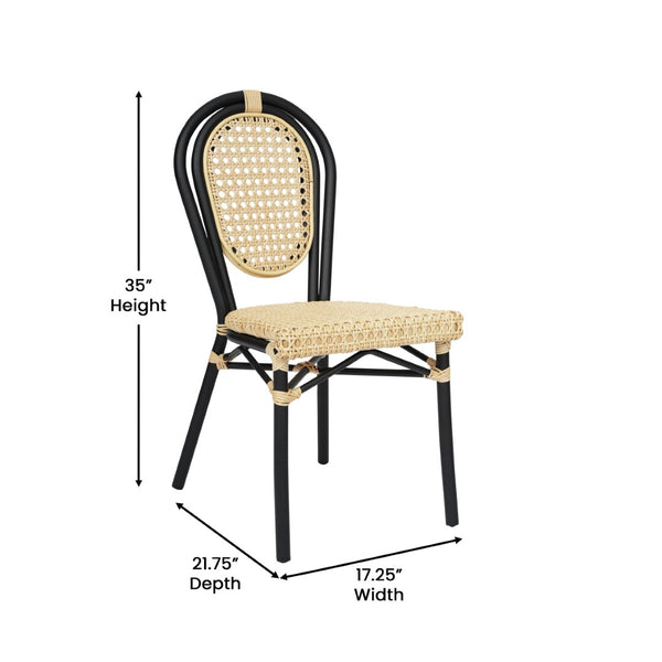 English Elm Cannes Indoor/Outdoor Bistro Chair - Durable PE Cane Rattan with Sturdy Aluminum Frame for Cafés Natural/Black Frame SDA-AD642110-1-NAT-BK-GG