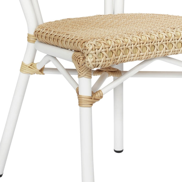 English Elm Cannes Indoor/Outdoor Bistro Chair - Durable PE Cane Rattan with Sturdy Aluminum Frame for Cafés Natural/White Frame SDA-AD642110-1-NAT-WH-GG