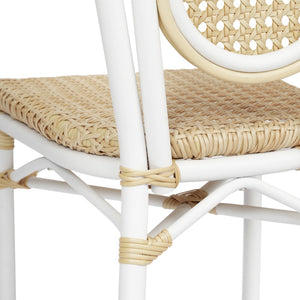 English Elm Cannes Indoor/Outdoor Bistro Chair - Durable PE Cane Rattan with Sturdy Aluminum Frame for Cafés Natural/White Frame SDA-AD642110-1-NAT-WH-GG
