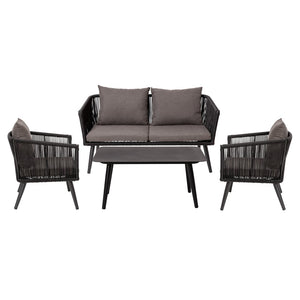 English Elm Kierra Black All-Weather 4-Piece Woven Seating Set with Gray Cushions & Stylish Metal Coffee Table SDA-AD723002-4-BK-GG