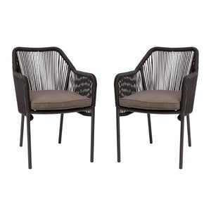 English Elm Kallie Set of 2 All-Weather Stacking Club Chairs with Rounded Arms for Stylish Outdoor Relaxation Gray Cushion/Black Frame SDA-AD892006-BK-2-GG