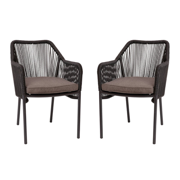 English Elm Kallie Set of 2 All-Weather Stacking Club Chairs with Rounded Arms for Stylish Outdoor Relaxation Gray Cushion/Black Frame SDA-AD892006-BK-2-GG