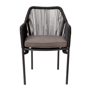 English Elm Kallie Set of 2 All-Weather Stacking Club Chairs with Rounded Arms for Stylish Outdoor Relaxation Gray Cushion/Black Frame SDA-AD892006-BK-2-GG