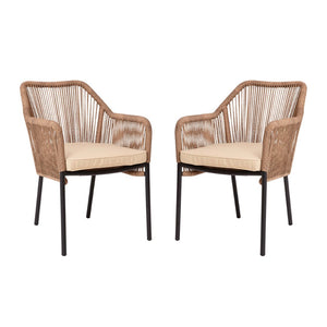 English Elm Kallie Set of 2 All-Weather Stacking Club Chairs with Rounded Arms for Stylish Outdoor Relaxation Ivory Cushion/Natural Frame SDA-AD892006-NAT-2-GG