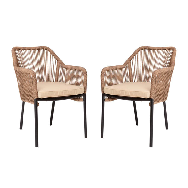 English Elm Kallie Set of 2 All-Weather Stacking Club Chairs with Rounded Arms for Stylish Outdoor Relaxation Ivory Cushion/Natural Frame SDA-AD892006-NAT-2-GG