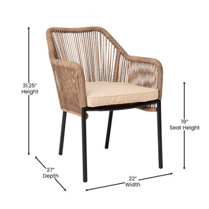 English Elm Kallie Set of 2 All-Weather Stacking Club Chairs with Rounded Arms for Stylish Outdoor Relaxation Ivory Cushion/Natural Frame SDA-AD892006-NAT-2-GG