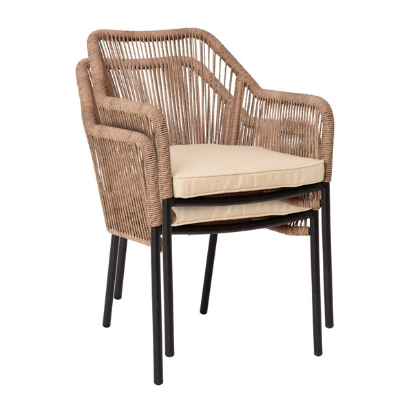 English Elm Kallie Set of 2 All-Weather Stacking Club Chairs with Rounded Arms for Stylish Outdoor Relaxation Ivory Cushion/Natural Frame SDA-AD892006-NAT-2-GG