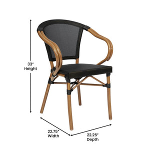 English Elm Marseille Bistro Stacking Chair - Stylish Indoor/Outdoor Seating with Bamboo Print Aluminum Frame Black/Natural Frame SDA-ADS642108-BK-NAT-GG